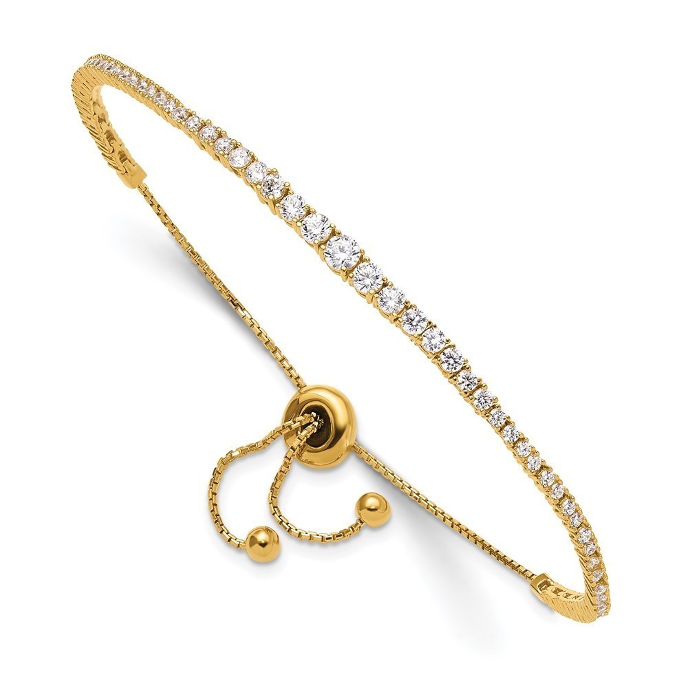 925 Sterling Silver Flash Gold-plated  Graduated CZ Adj. 5 to 9" Bracelet